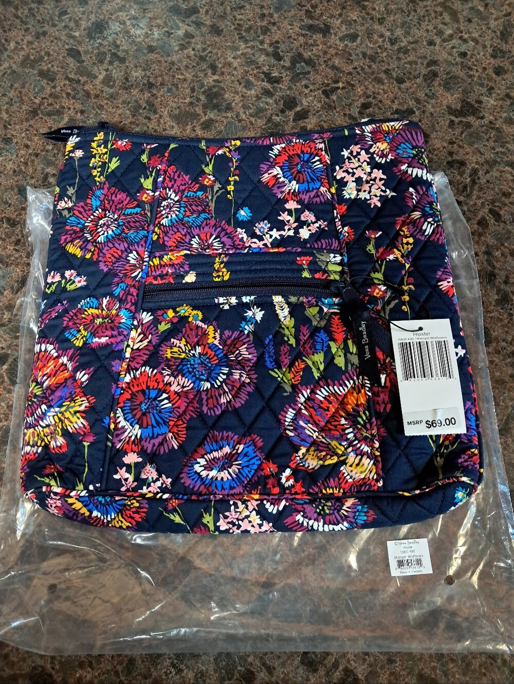 Vera Bradley Hipster Midnight Wildflowers BNWT